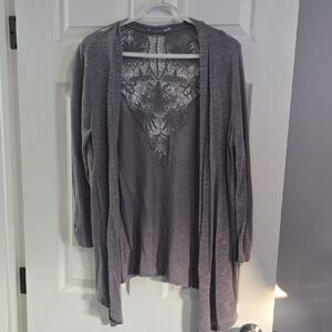 Ricki's Charcoal Cardigan with Lace Accent